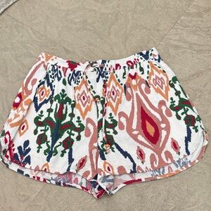 Ara White Boho Print Elastic-Waist Women's Shorts